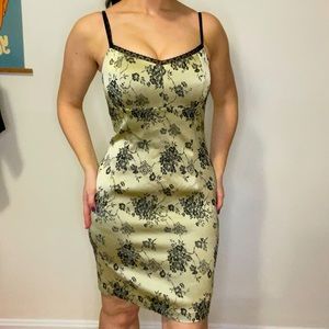 Vintage Gold and Black floral dress with lace straps